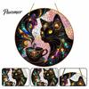 Unique Cat Theme Gift Moon Halloween Window Hanging Decor, Mystical Black Round Sign Decorative Craft Board Tag for Indoor Outdoor Wall Art,