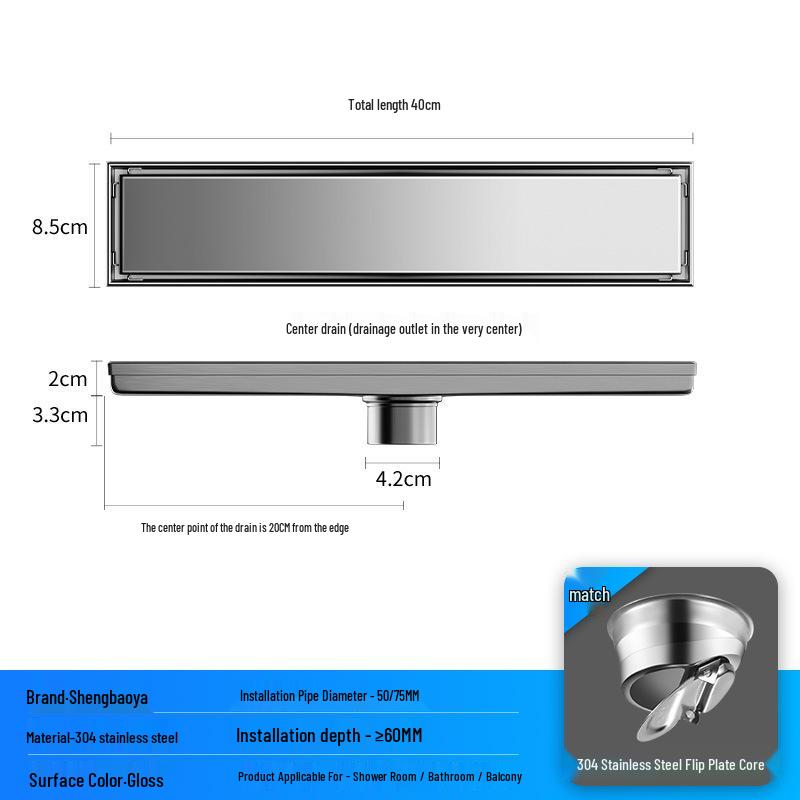 Bright Light 304 Stainless Steel Invisible Floor Drain - Odor-Resistant for Hotel Showers