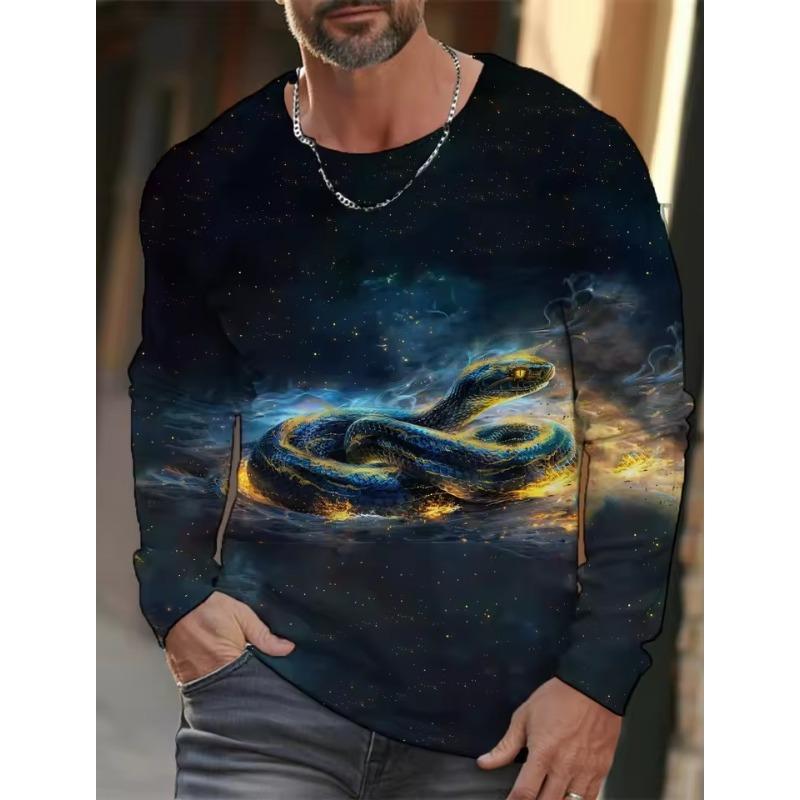 

Мужская уличная футболка с принтом 3D змеи на Новый год, повседневная футболка с круглым вырезом и графическим принтом, топы, дышащие спортивные футболки с длинным рукавом для мужчин 5XL
