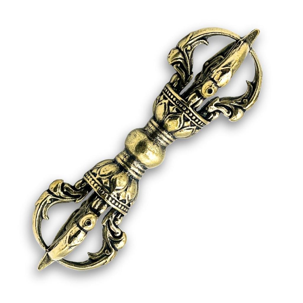GlowBit Five-pronged Vajra, Esoteric Buddhist Ritual Implement, Vajra Dorje, Protection from Evil, Amulet, Meditation, Palm-sized, Brass