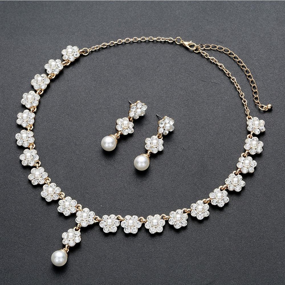 Wedding Gold Pearl Necklace Earrings Jewelry Set Creative Bridal Accessories
