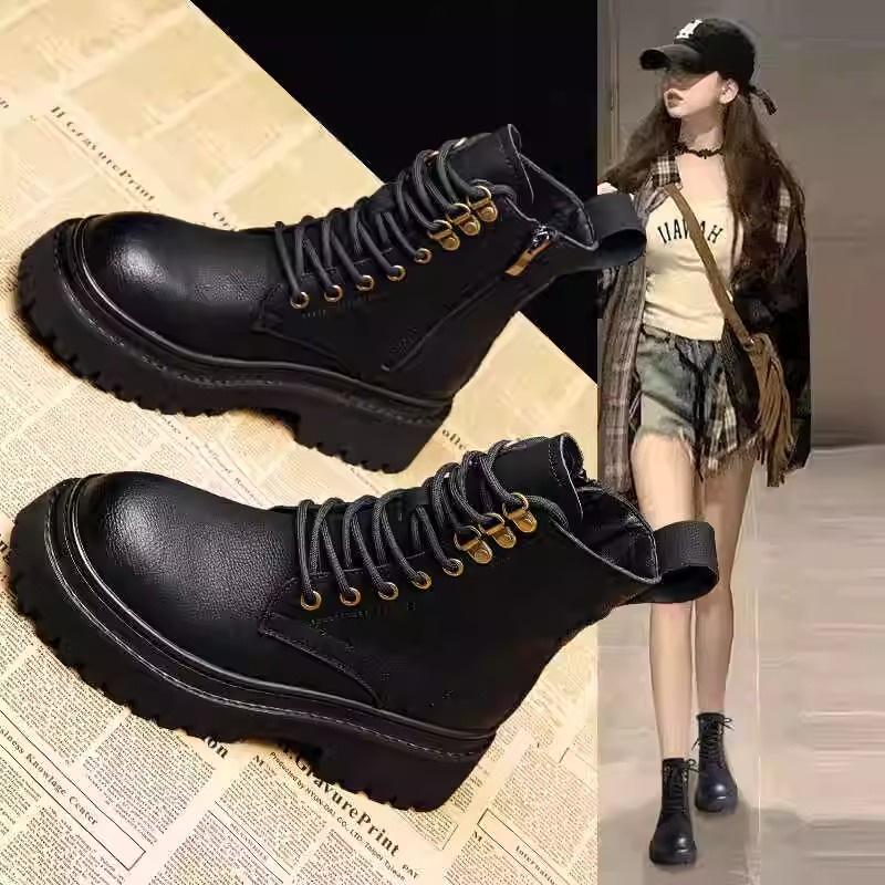 Internet Celebrities with the Same Martin Boots Women's Autumn New British Popular Boots Thick Sole Heightening Retro Locomotive Thick Heel Short Boot