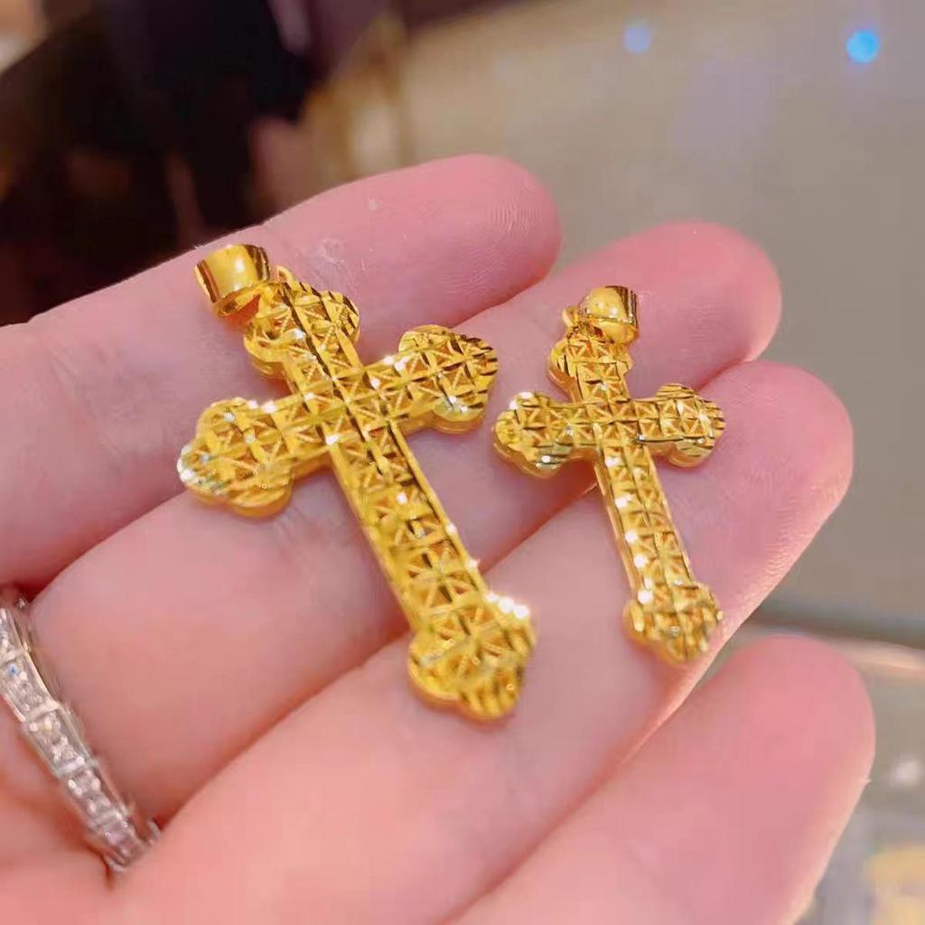 Vietnamese Gold Cross Pendant - Women's O-Chain Jewelry, Copper Gold-Plated Clavicle Necklace