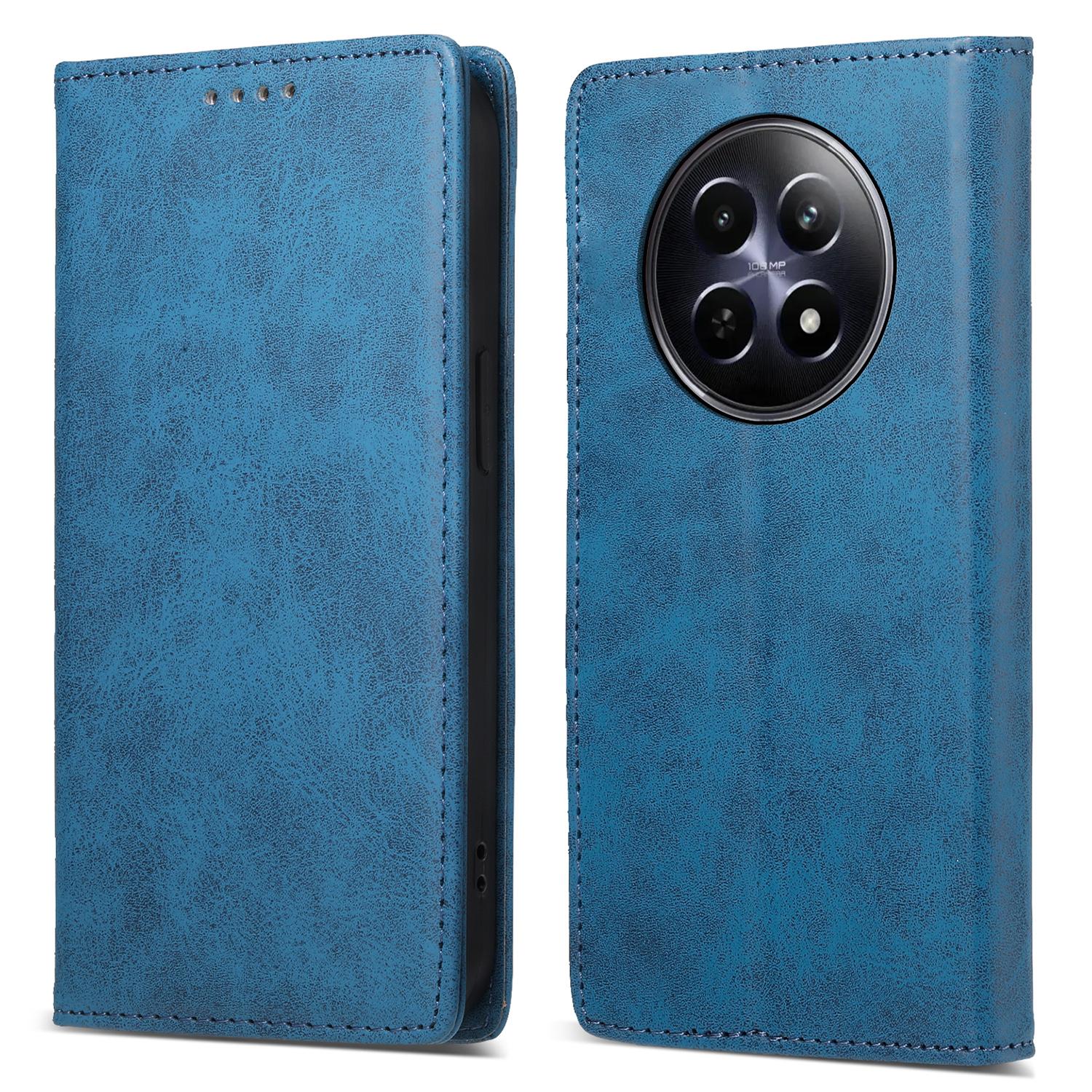 

DF-05 For Realme 12 5G/12x 5G Business Case PU Leather RFID Blocking Wallet Phone Cover Blue