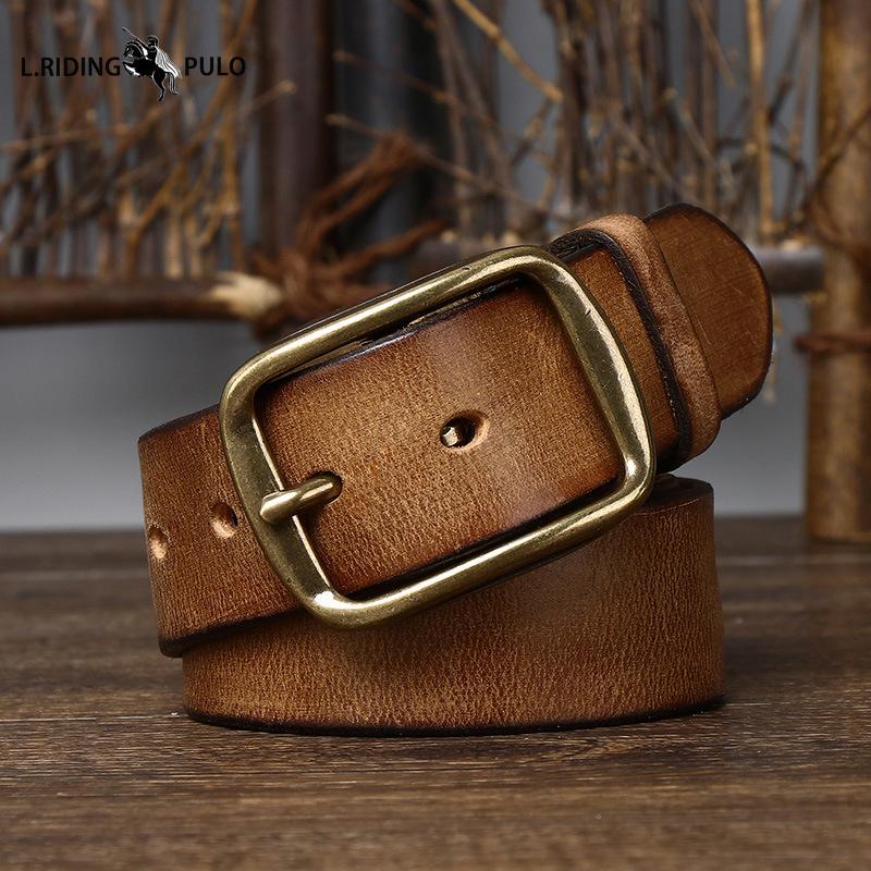 Genuine Leather Retro Distressed Wrinkled Belt Men's Genuine Leather Pin Buckle Top Layer Cowhide Korean Style Casual Belt