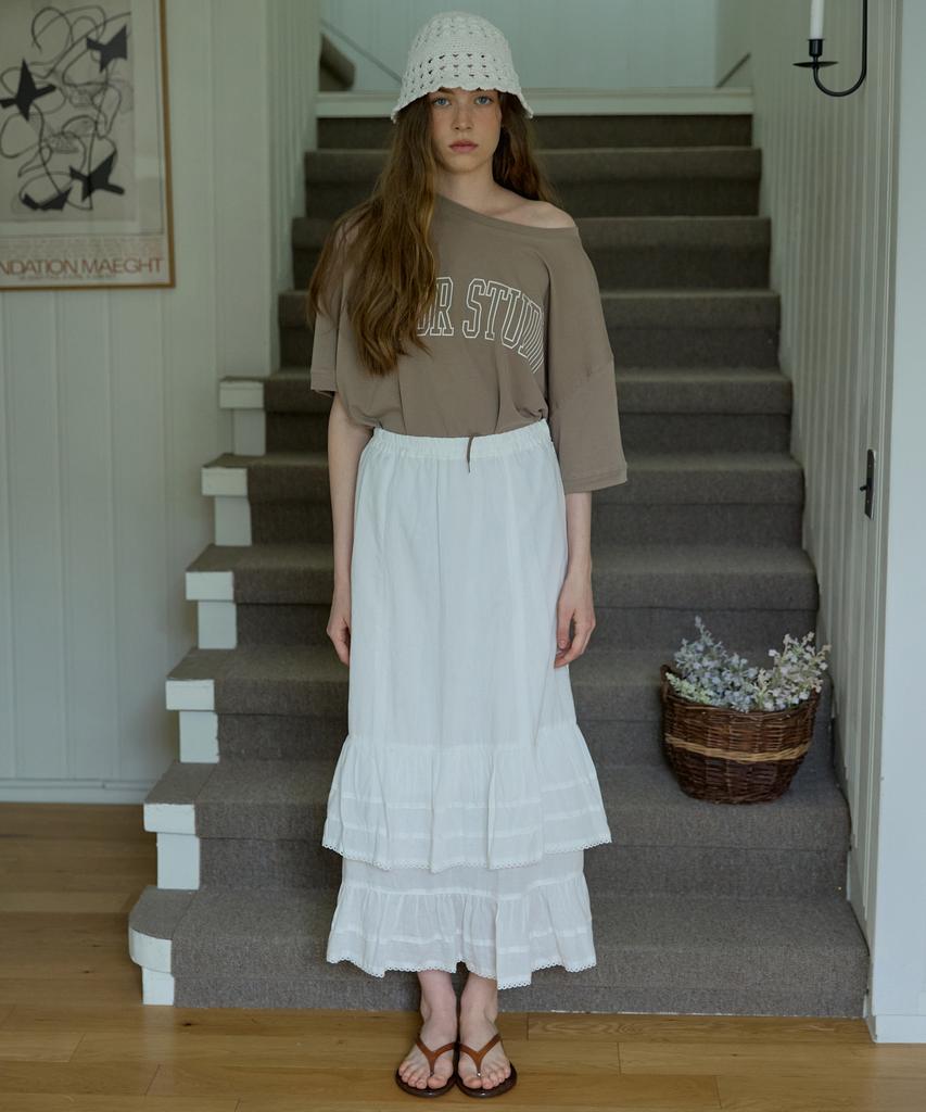 Opeundoeoseutyudio Linen Frill Tiered Skirt Ivory