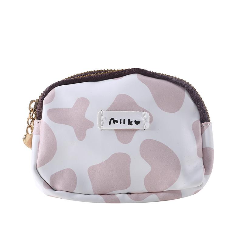 Süße Geldbörse für Damen, Kuh-Print, PU-Leder, Visitenkartenhalter, Münzgeldbörse für Damen, Mädchen, Reißverschluss, Cartoon-Geldbörse