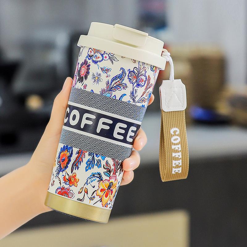 New Lily of the Valley Coffee Cup 316 Stainless Steel Thermos Cup High Value Large Capacity Male and Female Water Cup Student Thermos Cup