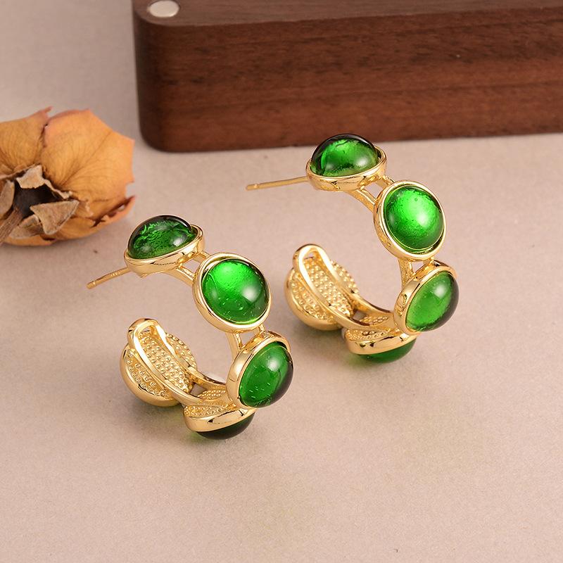French C-type glazed multi-color earrings medieval vintage retro niche high-end stud earrings versatile texture earrings