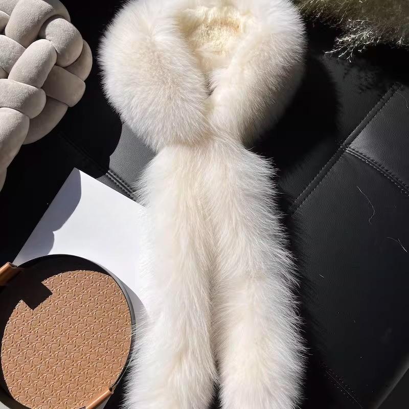 

Real Fox Fluffy Scarf, Women s Autumn and Winter High-end Feeling of Warmth, Thickened Neck Protection, Long Fur Scarf, Fluffy Collar Scarf 130cmx10cm