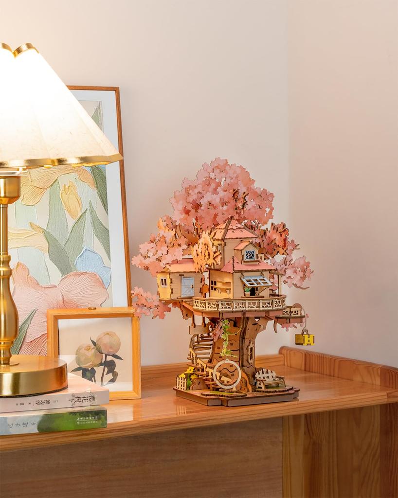 ROBOTIME 3D Wooden Cherry Blossom Assembly DIY Mechanical Educational Toy for Kids and Gift Blossom Puzzle, Treehouse, Kit, Craft, Model,