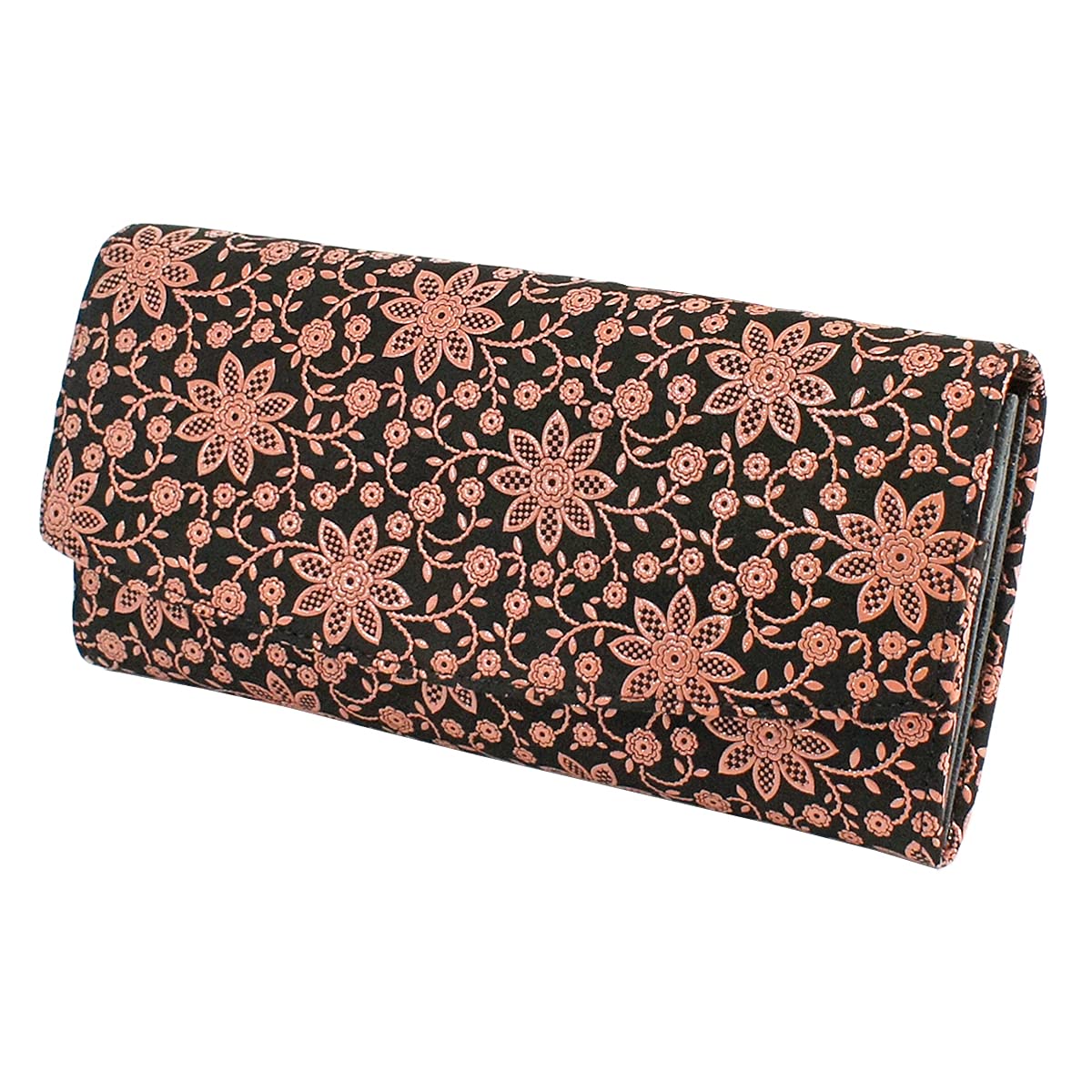 

Inden Long Wallet Bundle Z Large Capacity Deerskin Black x Pink Lacquer Clematis Pattern [Indenya] 2314-51-169