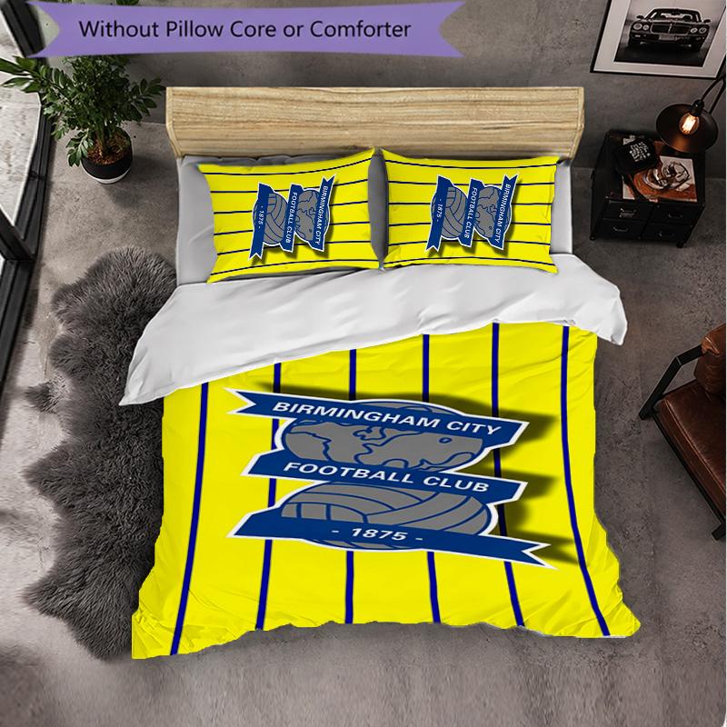 BIRMINGHAM CITY FOOTBALL CLUB 3 Piece Bedding Set Soft Duvet Cover Set with Pillowcases Printed Bedroom Decor Set for Home