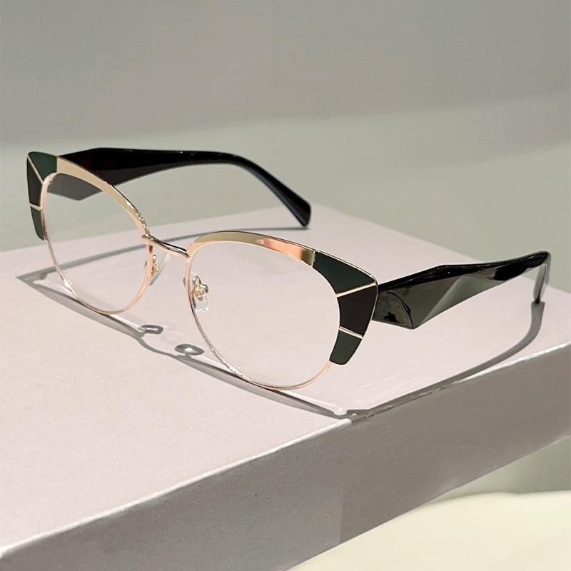 Europe and America Cat Eye Frame Anti-Blue Light Glasses Men Women Fashion Piece Together Color High Definition Eyeglasses