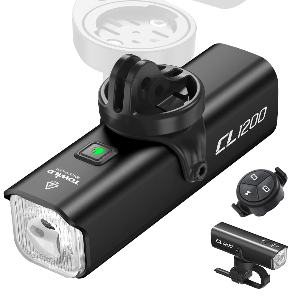 TOWILD CL1200 Bicycle Front Light with Remote Control, USB-C Rechargeable,