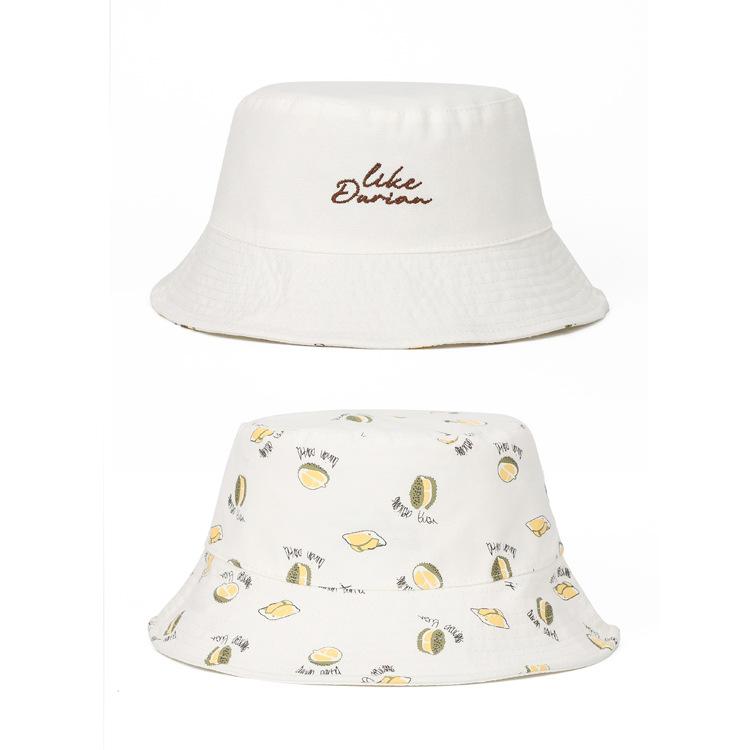 Durian Print Bucket Hat for Women Double-Sided Korean Style Spring Summer Sunshade Cute Sun Cap Foldable New
