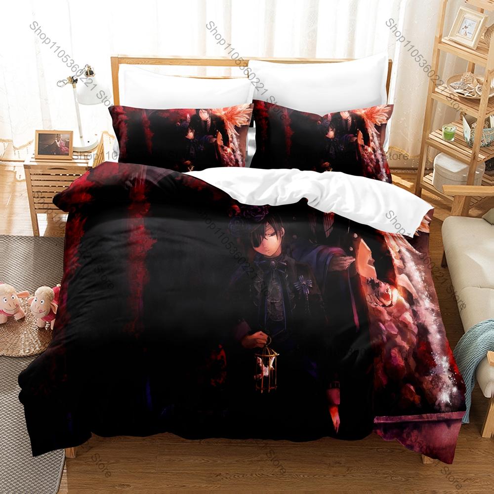 Black Butler Kuroshitsuji Bedding Set 3 Piece Duvet Cover Set Sebastian Ciel Cartoon Bed Linen for Kids Adults Bedroom
