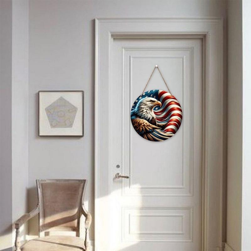 2D Flat 20cm Independence Day Atmosphere Wooden Wall Hanging Decor - Eagle Universal Holiday Wooden Pendant, Home Decoration, Welcome Sign Party