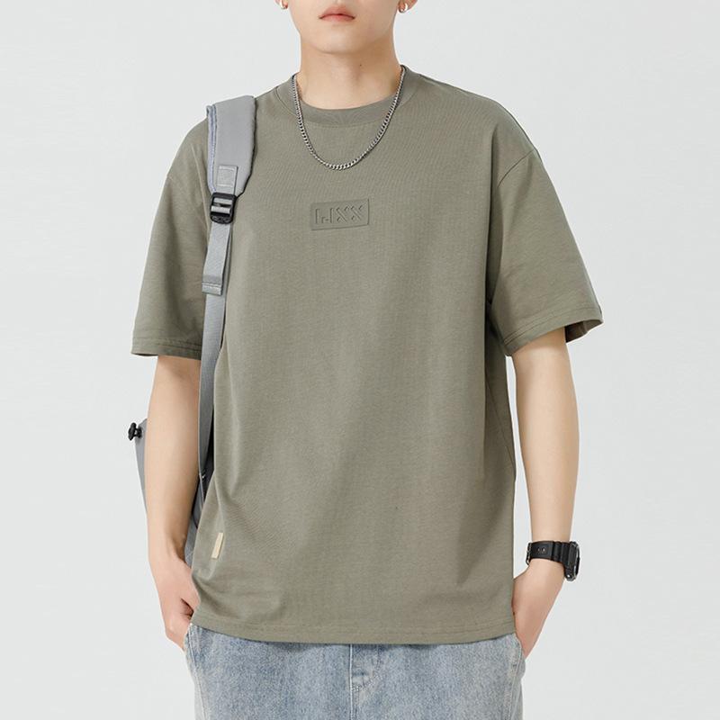 Fashion Casual Men Summer Cotton T-Shirt Letter Embossing Trend Short Sleeve Top