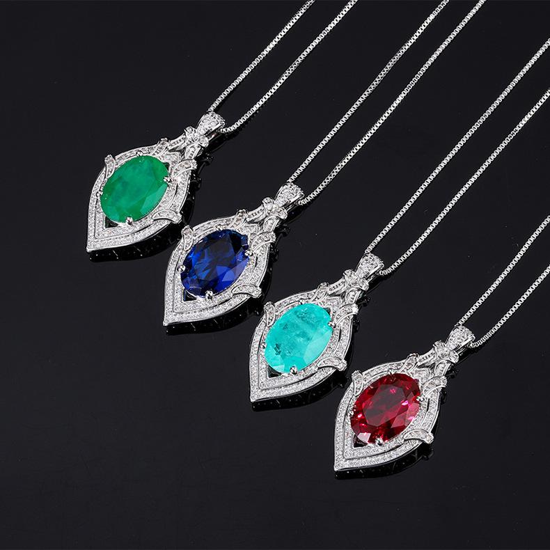 Tiktok Live TV Hot Caibao Retro Imitation Emerald Pendant New Product Temperament Noble Red Corundum Necklace