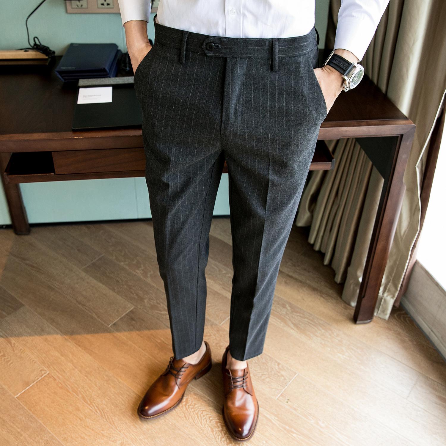 

Korean Slim-Fit Striped Casual Dress Pants for Men 31 (120-135 lbs)