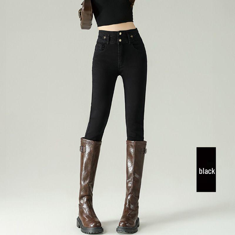 Women's High-Waisted Skinny Stretch Jeans - 2025 Autumn/Winter Plus Velvet Nine-Point Pencil Pants