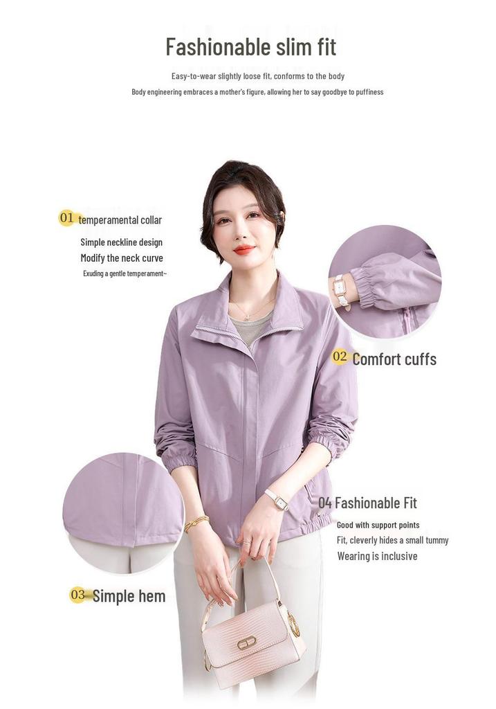 Spring 2026 Fashion Trench Coat for Middle-Aged and Elderly Women - Elegant Short Jacket for Mother's Day