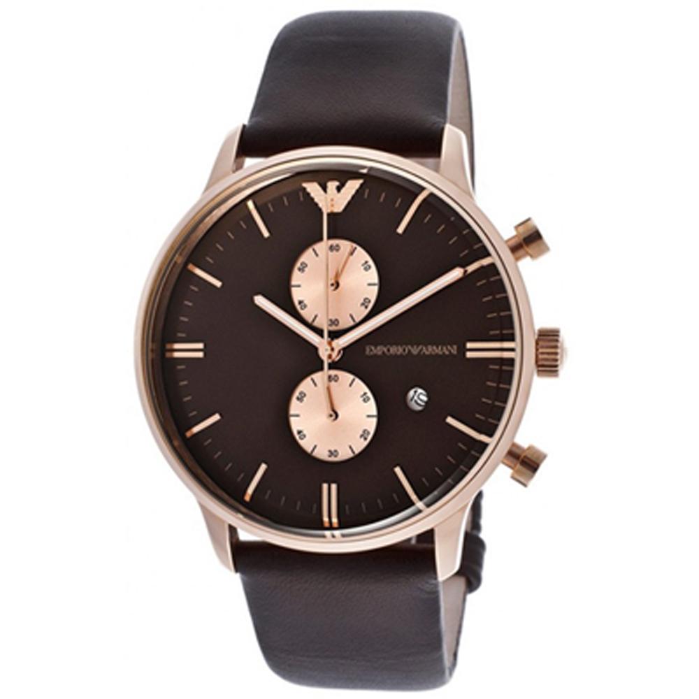 Emporio Armani Historical Collection Black Leather Brown Men s Quartz AR0387 чёрный