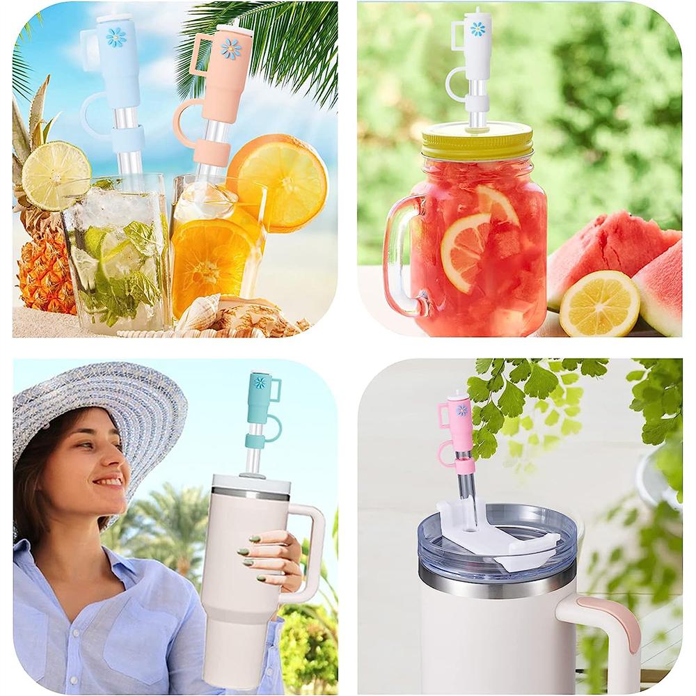 5Pcs Silicone Straw Covers Cap for Stanley 30&40 Oz Flower Straw Toppers 10mm Dust-Proof Caps Tumbler with Handle