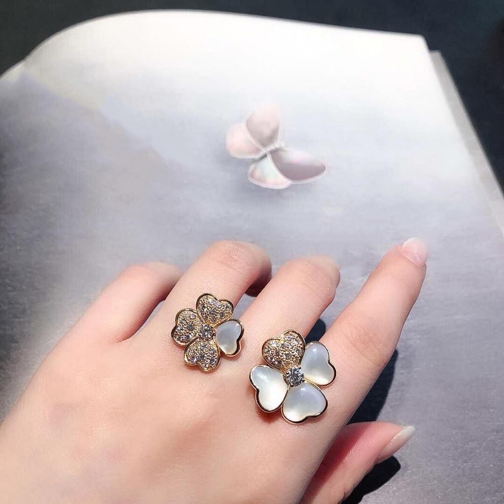 New Hot Brand Vintage Rings Anniversary Fashion Party Jewelry Rings For Women 925 Sliver Rose Gold Color 4 Hearts Flowers Rings