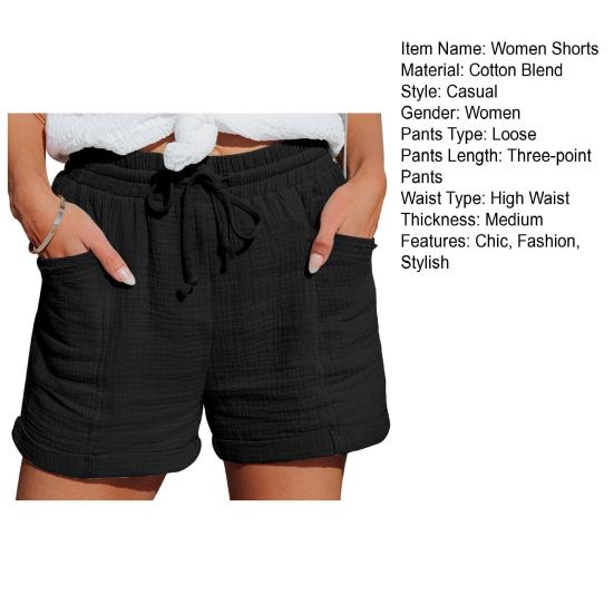 Women's Summer Shorts Drawstring Elastic Waist Cotton Linen Shorts Casual High Waisted Beach