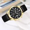 Men Luminous Watch with Faux Leather Strap Round Dial Calendar Casual Formal Watch Accurate Quartz Analog Wristwatch Birthday Gift