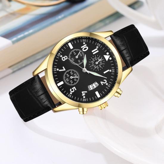 Men Luminous Watch with Faux Leather Strap Round Dial Calendar Casual Formal Watch Accurate Quartz Analog Wristwatch Birthday Gift