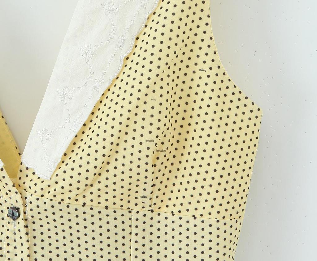 Sweet Polka Dot V-Neck Lace Mini Dress