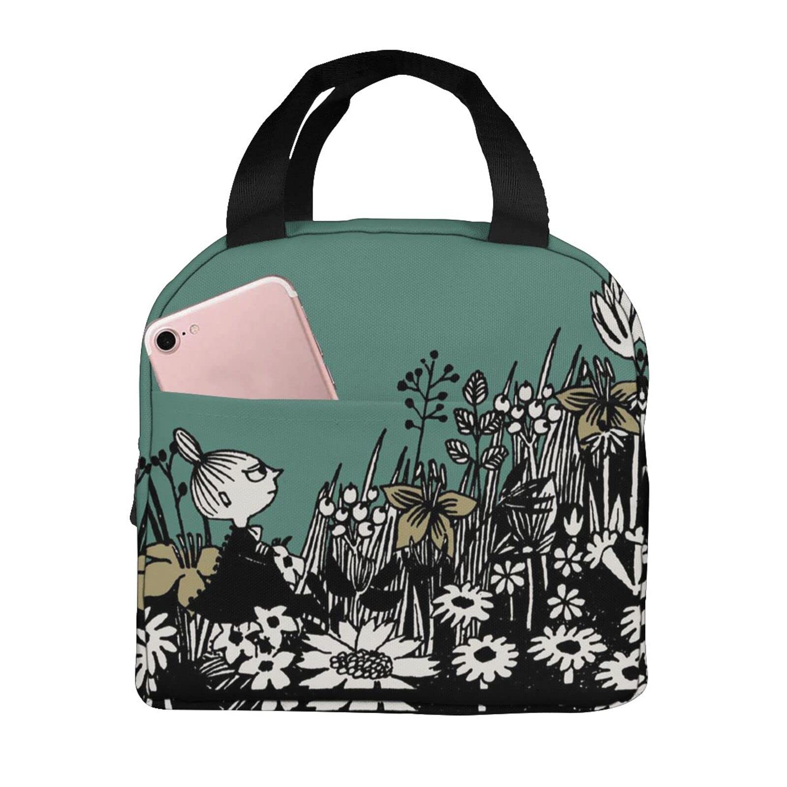 

Изолированная сумка для ланча Moomin, черная термосумка для ланча с застежкой-молнией, компактная сумка для ланча, мягкая сумка-холодильник, сумка-тоут/эко