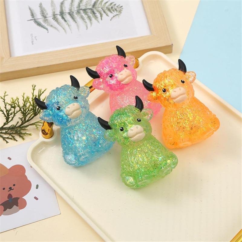 Glitter Highland Cow Squishies Fidget Toy,Soft Slow Rising Stress Ball, Sparkly Sensory Squeeze Toy for Adults,Cute Cow Lover Gift