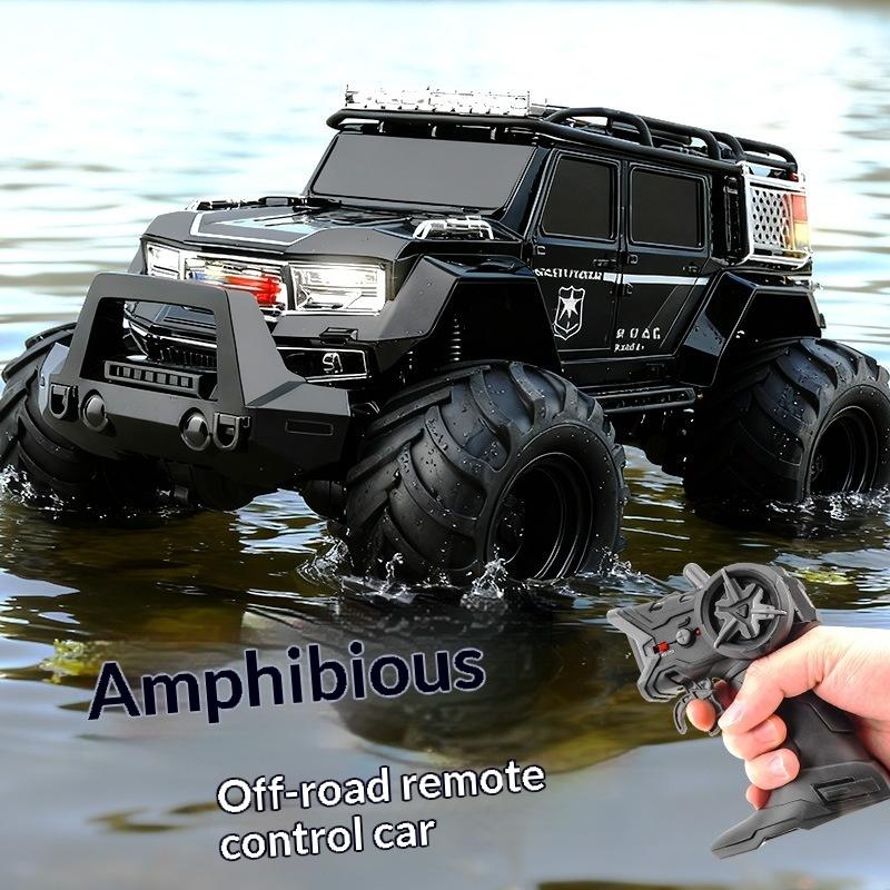 Amphibious 4wd Rc Police Car Waterproof Off Road Crawler With Led Lights Music Sirens Kids Toy Land Water Remote Control Vehicle