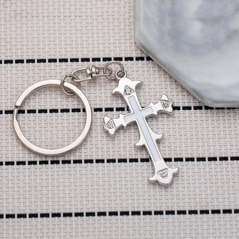 Třpytivý Vintage Klíčenka s Křížkem Křesťanská Náboženská Klíčenka Přívěsek na Tašku Šperk