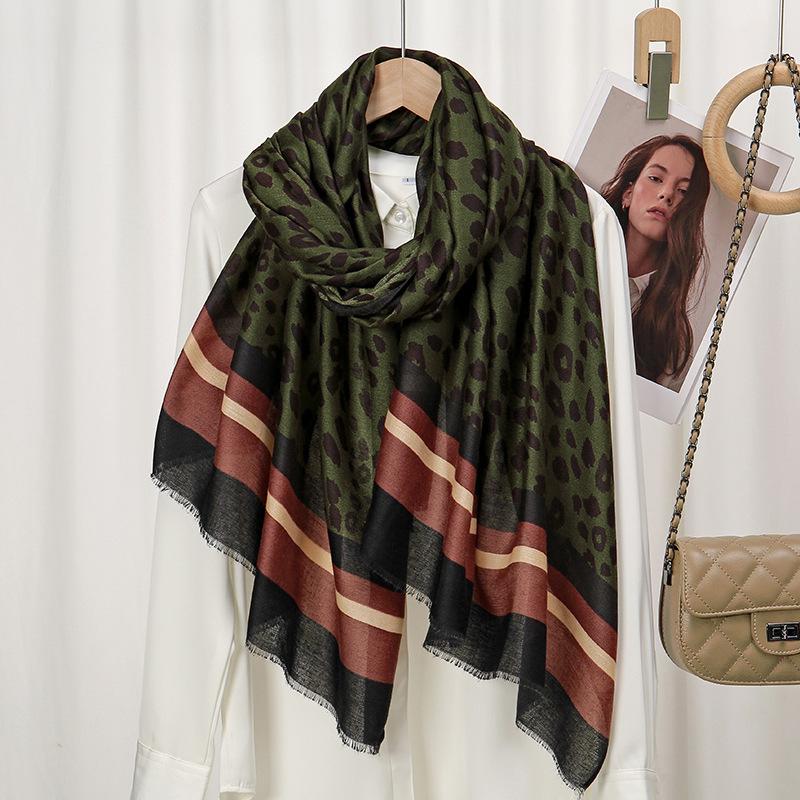 Winter Sexy Leopard Striped Line Fringe Viscose Shawl Scarf Lady High Quality Wrap Pashmina Stole Bufandas Muslim Hijab 180*90Cm