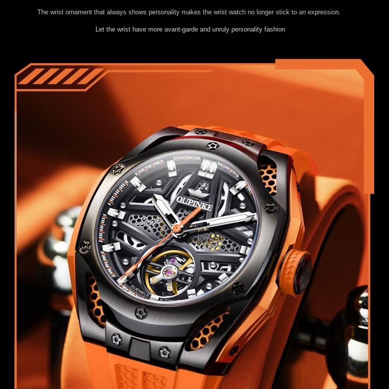 OUPINKE Watch Silicone Hollow Movement Waterproof Mechanical Watch Men's Watch