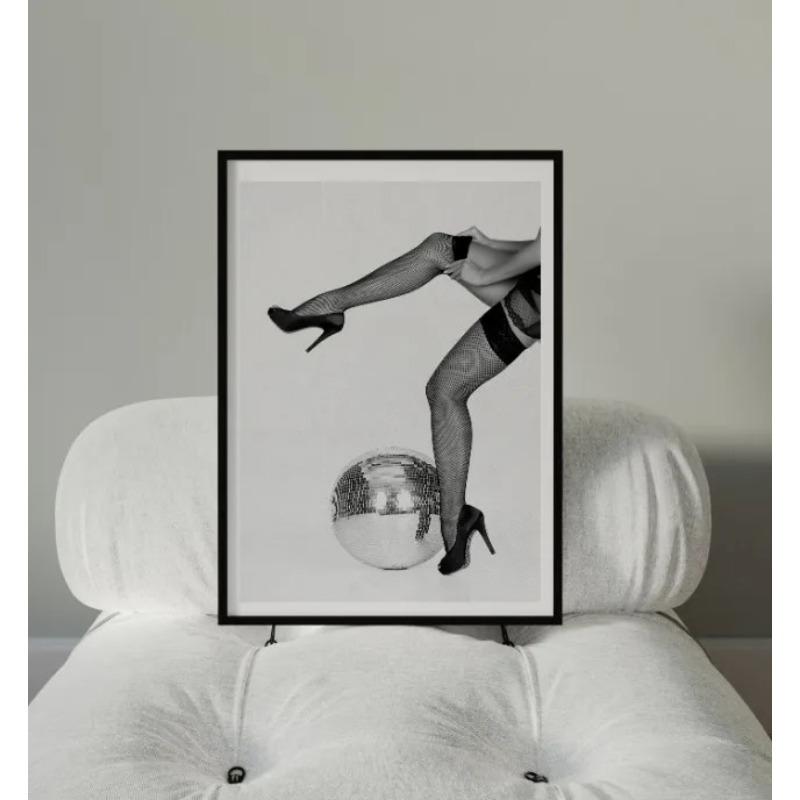 Vintage Diskokugel Poster Diskokugel auf Damenabsätzen Disco Martini Leinwandmalerei Drucke Wandkunst Bilder Zimmer Heimdeko