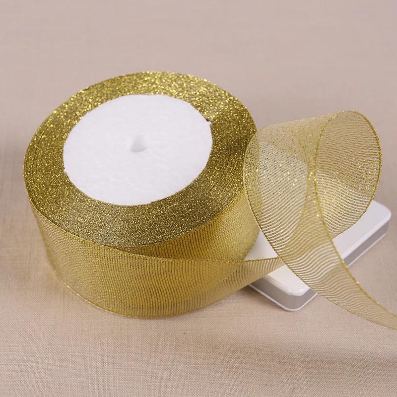 6mm 10mm 15mm 20mm 25mm 40mm 50mm 25 Jardów Złote Srebrne Brokatowe Wstążki Owijanie Prezentów Ślubnych Boże Narodzenie Halloween Impreza DIY Rękodzieło