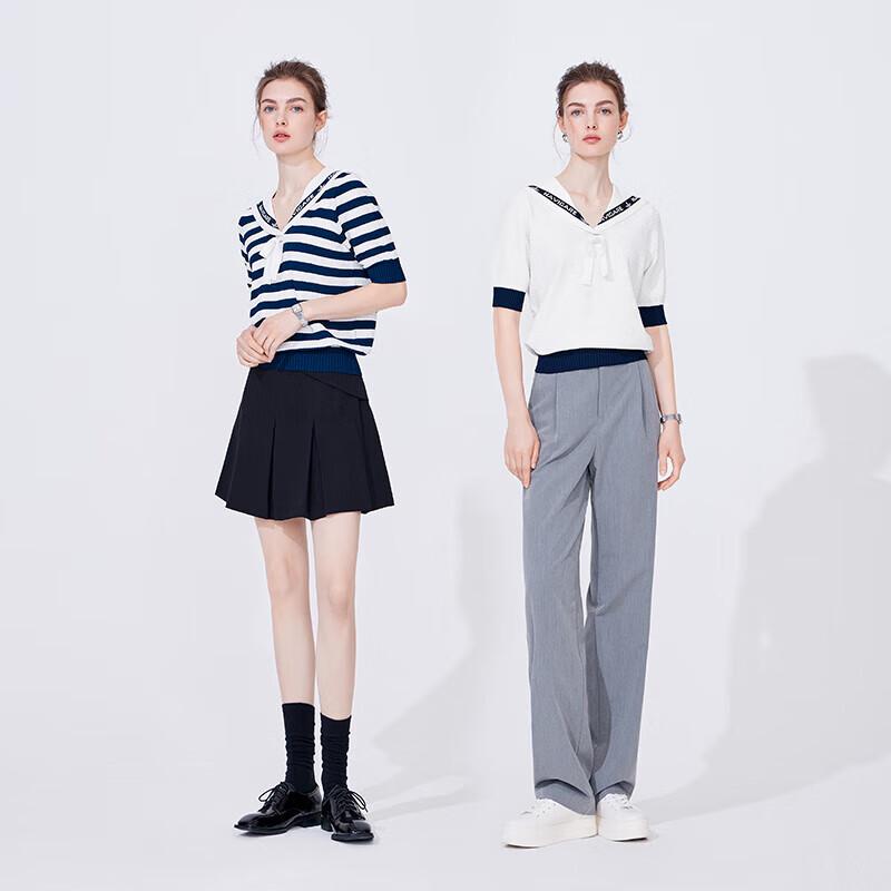 Navigare Women's Sailor Stripe Short Sleeve Polo Knit Top