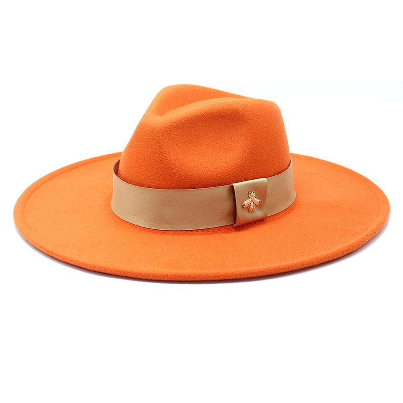 Pălărie înaltă de lână cu boruri largi pentru bărbați și femei, pălărie de jazz, simplă britanică, inimă de piersică, pălărie înaltă concavă convexă din fetru
