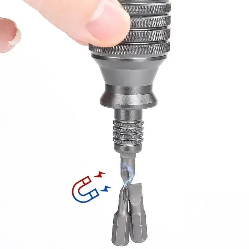 Mini Screwdriver Titanium Screwdrivers 1/4 Inch Magnetic Screwdriver 7 in 1 S2 Alloy Steel Drill Bit EDC Repair Hand Tool