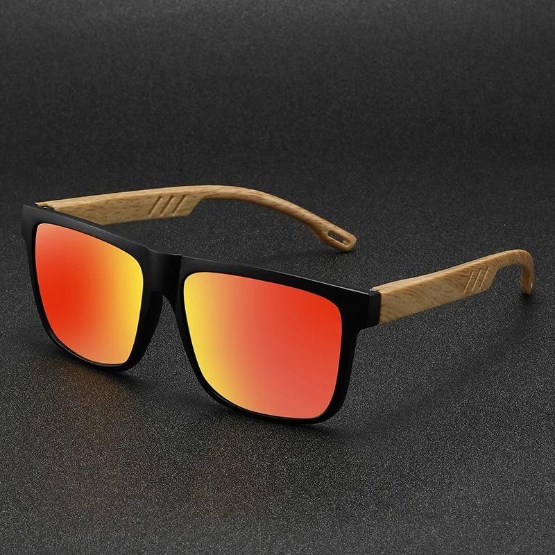 New Men Driving Square Sunglasses Wood Grain Spring Hinges Eyeglasses Protection Unisex Outdoor Daily Eyewear UV400