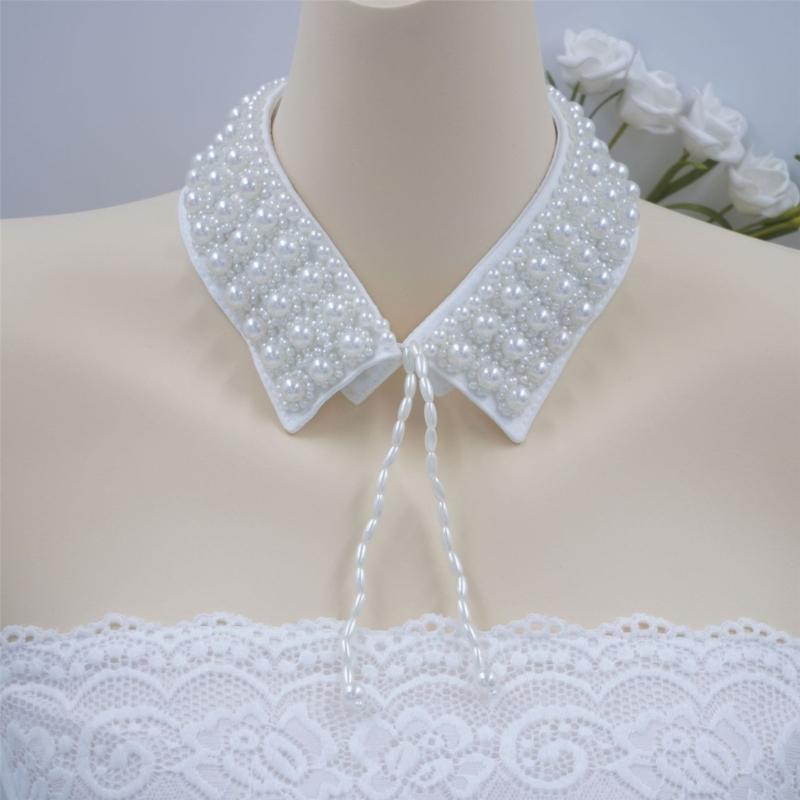 Perfect Match Laceup Tied False Collar Decorative Accessory Soft Fabric Pearls Decors Collar
