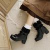 Women's Bow Ankle Boots Cute Kawaii Round Toe Chunky Heel Platform Booties Cosplay Comfy Gothic Shoes Big Size 44
