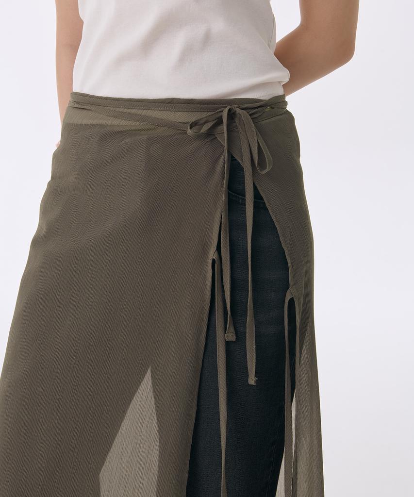 Musinsa Standard Woman Women'S Sheer Crinkle Layered Wrap Skirt_Long [Khaki Brown]