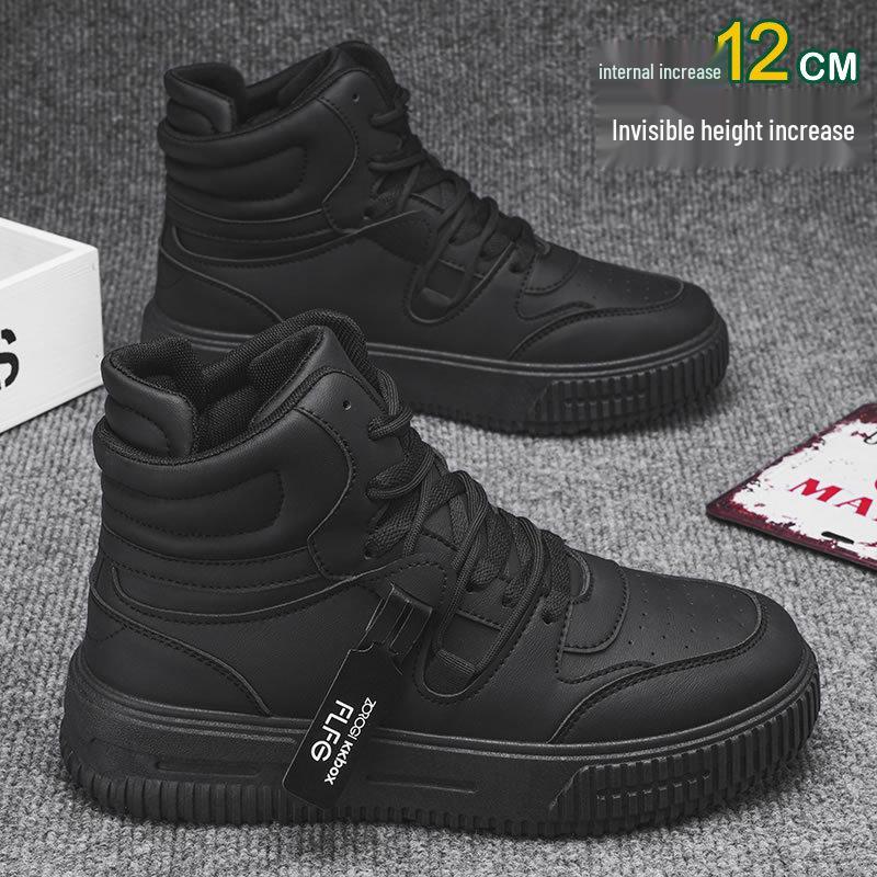 High-Top Comic Con Weiße Schuhe mit 10cm Innenhöhenerhöhung, 12cm Dicke Sohle - Trendige Koreanische Style Freizeit Sport Board Sneaker